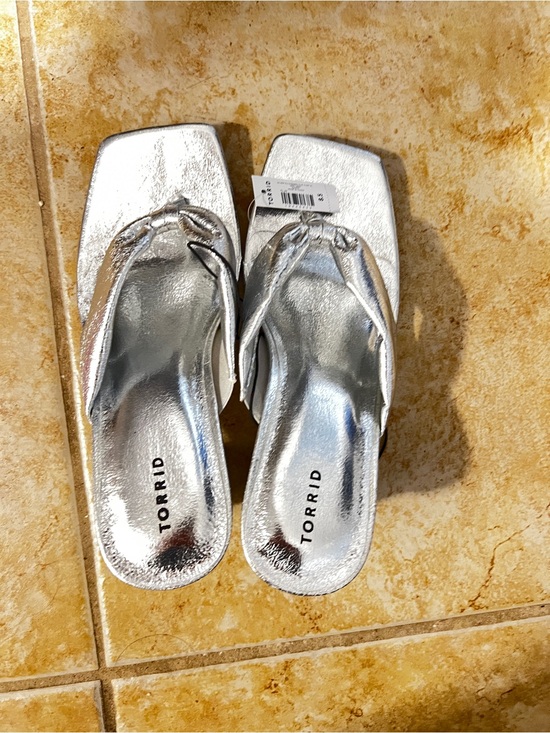torrid Shoes - torrid Silver Metallic Square-Toe Thong Mules